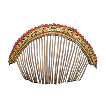 Antique French Empire Georgian tiara hair comb gilt metal coral canetille (7562)