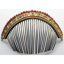 Antique French Empire Georgian tiara hair comb gilt metal coral canetille