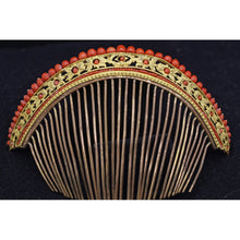 Antique French Empire Georgian tiara hair comb gilt metal coral canetille (7562)