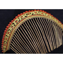 Antique French Empire Georgian tiara hair comb gilt metal coral canetille (7562)