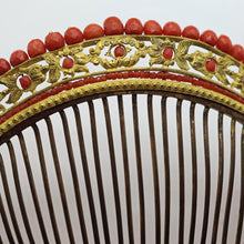 Antique French Empire Georgian tiara hair comb gilt metal coral canetille (7562)
