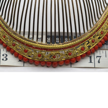 Antique French Empire Georgian tiara hair comb gilt metal coral canetille (7562)