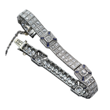 Vintage Art Deco Double Line Bracelet Platinum Diamonds Sapphires w Appraisal (5856)