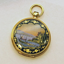 Victorian pendant locket gold guilloche Guilloche enamel landscape Swiss (7500)