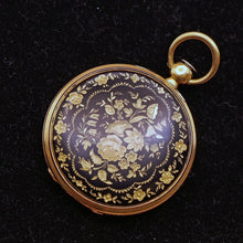 Victorian pendant locket gold guilloche Guilloche enamel landscape Swiss (7500)