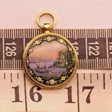 Victorian pendant locket gold guilloche Guilloche enamel landscape Swiss (7500)