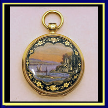 Victorian pocket watch case pendant locket gold guilloche enamel landscape