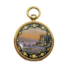 Victorian pendant locket gold guilloche Guilloche enamel landscape Swiss (7500)