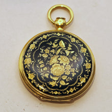 Victorian pendant locket gold guilloche Guilloche enamel landscape Swiss (7500)