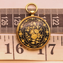 Victorian pocket watch case pendant locket gold guilloche enamel landscape on ruler
