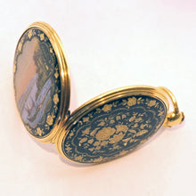 Victorian pocket watch case pendant locket gold guilloche enamel landscape both sides