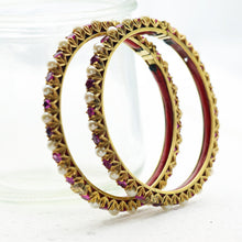 Antique Vintage Pair Bangles Bracelets Gold GIA cert Burmese Rubies Pearls (4910)