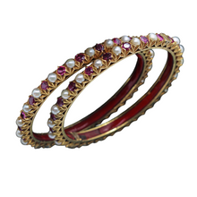 Antique Pair Bangles Gold Pearls Rubies  Maharaja Appraisal  India (4910)