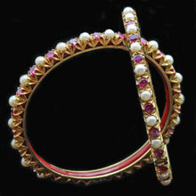 Antique Vintage Pair Bangles Bracelets Gold GIA cert Burmese Rubies Pearls (4910)