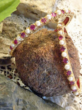 Antique Vintage Pair Bangles Bracelets Gold GIA cert Burmese Rubies Pearls (4910)