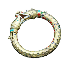 Antique Mughal Bangle Bracelet Gold Enamel Gems Crocodile Georgian (4929