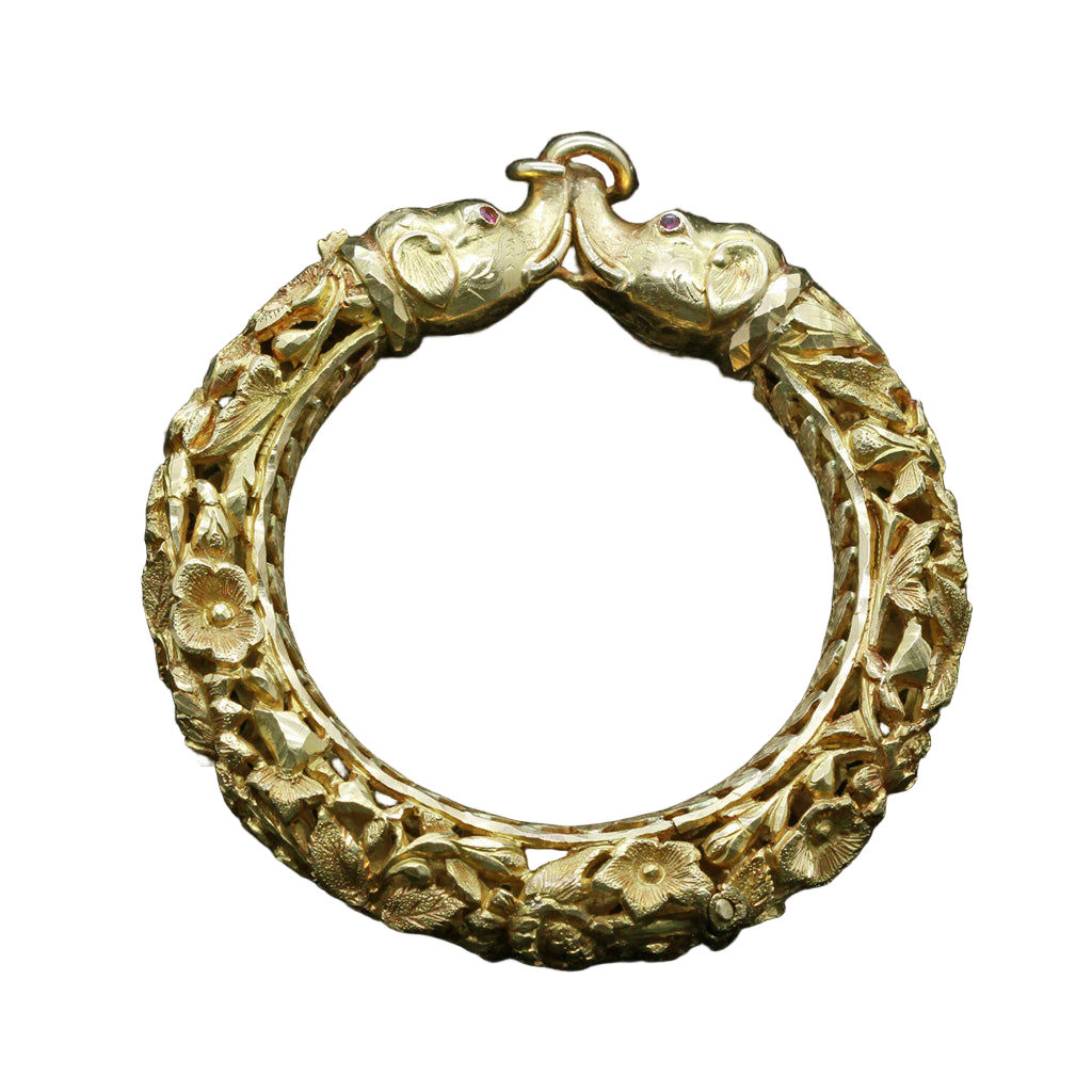 Antique Vintage Bangle Bracelet 22k Gold Elephant Heads Mughal India (4930)