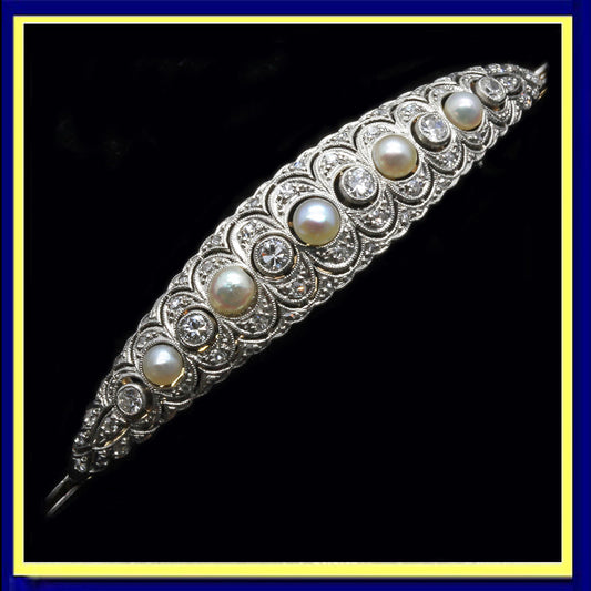 Antique Edwardian platinum and gold diamond pearl bracelet (3546)