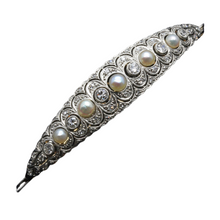 Antique Edwardian platinum and gold diamond pearl bracelet (3546)