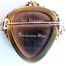 BOUCHERON Antique Art Nouveau Brooch Gold Miniature Plaque Dancer Paris (5400)