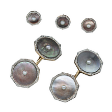LARTER Antique Victorian Gents Dress Set Cufflinks Buttons Gold MOP Pearl (4984)