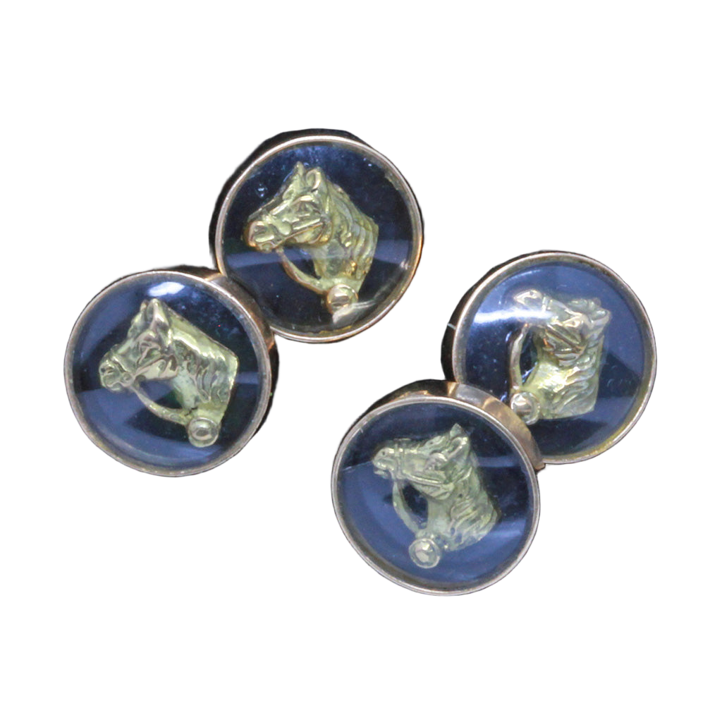 Antique Vintage Retro unisex Cufflinks 18k Gold Horse Heads (5017)