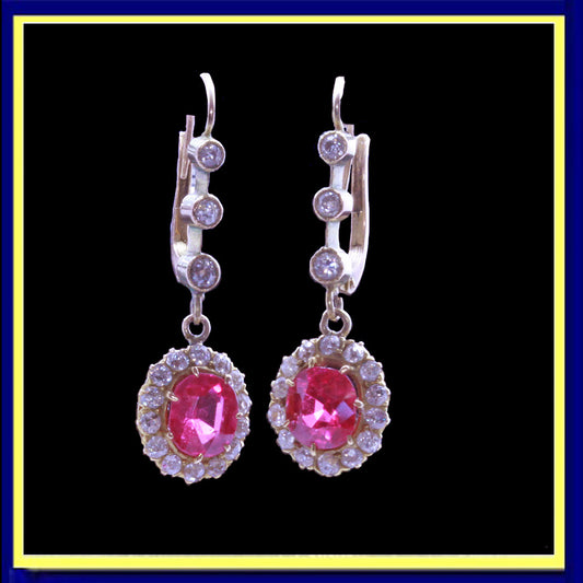 Antique Victorian dangle Earrings 18k gold real diamonds ruby paste (4414)