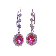 Antique Victorian dangle Earrings 18k gold real diamonds ruby paste (4414)