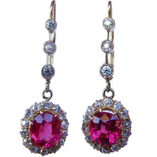 Antique Victorian dangle Earrings 18k gold real diamonds ruby paste (4414)
