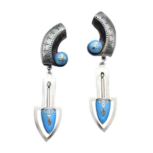 Antique Victorian Earrings. 14k Gold, Blue Enamel. Long (4615)