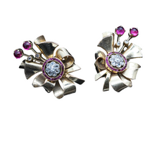 Antique Vintage Retro Earrings French 18k Gold Ruby Diamond (4736)