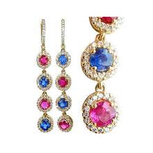 Earrings Ear Pendants Cascading Rubies Sapphires Diamonds in 18k Gold (4764)