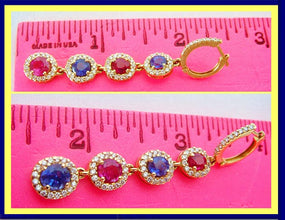 Earrings Ear Pendants Cascading Rubies Sapphires Diamonds in 18k Gold (4764)