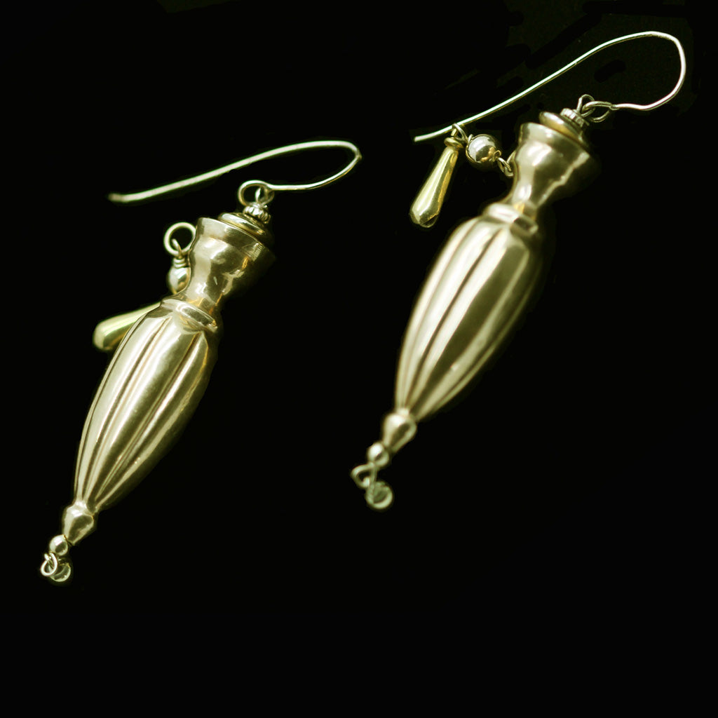 Antique Victorian Earrings long gold Amphora urn drops possibly Dutch (4813)