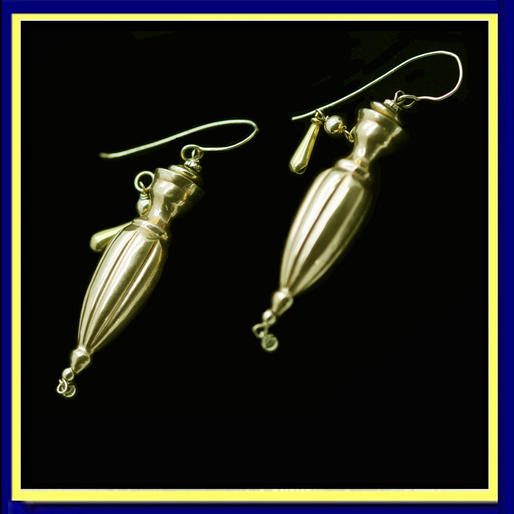 Antique Victorian Earrings long gold Amphora urn drops possibly Dutch (4813)