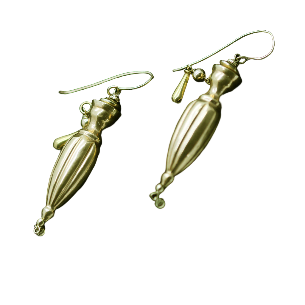 Antique Victorian Earrings long gold Amphora urn drops possibly Dutch (4813)