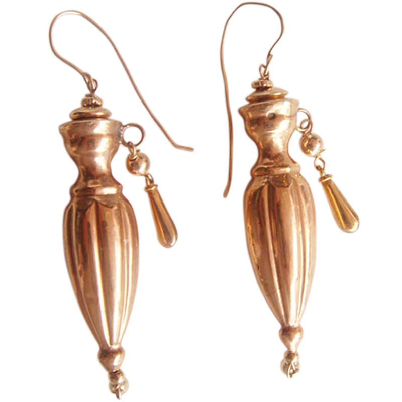 Antique Victorian Earrings long gold Amphora urn drops possibly Dutch (4813)