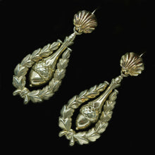 Antique Victorian Earrings 14k Gold acorn ear pendants Day Night Top Drop (4815)