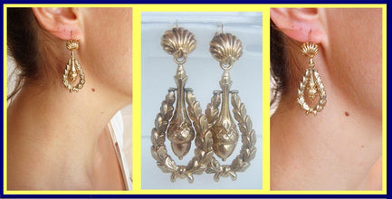 Antique Victorian Earrings 14k Gold acorn ear pendants Day Night Top Drop (4815)