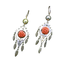 Antique Victorian Earrings Gold Drops w Dangles & Carved Crl Roses (5025)