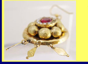 Antique Victorian Earrings 14k Gold Pearls antique Paste Long Ear Pendants (5138)