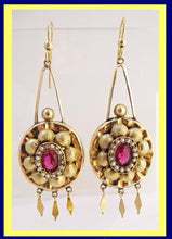 Antique Victorian Earrings 14k Gold Pearls antique Paste Long Ear Pendants (5138)