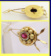 Antique Victorian Earrings 14k Gold Pearls antique Paste Long Ear Pendants (5138)