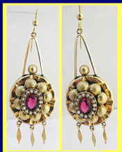 Antique Victorian Earrings 14k Gold Pearls antique Paste Long Ear Pendants (5138)