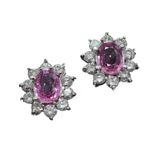Vintage Retro Earrings Pink Sapphires Diamonds White Gold w Appraisal (5273)