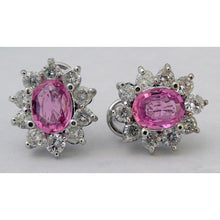Vintage Retro Earrings Pink Sapphires Diamonds White Gold w Appraisal (5273)