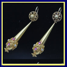 Antique Georgian Earrings Day Night Cannetille Gold Pink Topaz Pearl (5305)