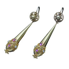Antique Georgian Earrings Day Night Cannetille Gold Pink Topaz Pearl (5305)