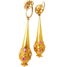Antique Georgian Earrings Day Night Cannetille Gold Pink Topaz Pearl (5305)