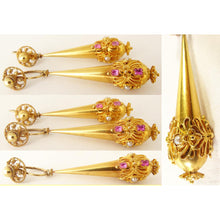 Antique Georgian Earrings Day Night Cannetille Gold Pink Topaz Pearl (5305)
